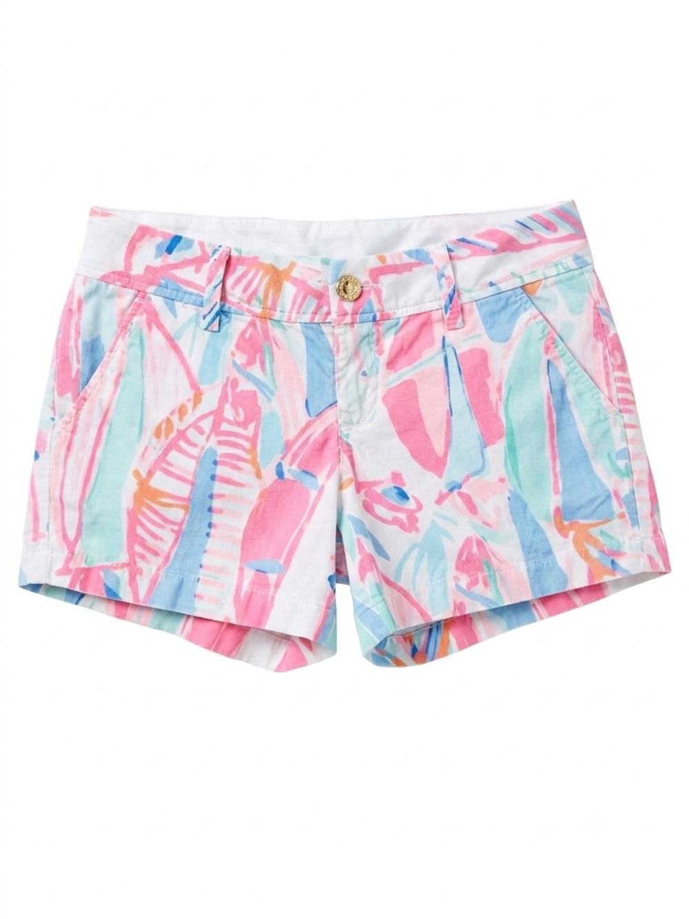 Lilly Pulitzer Pastel Palm Print Jean Shorts - Pink, Blue & Mint